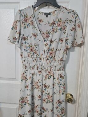 Lily Rose Cream Floral V-Neck Smocked Mini Dress